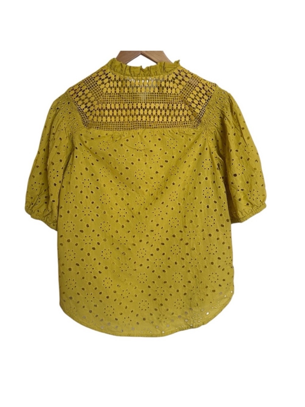 Adiva Eyelet Lace Yoke 100% Cotton Puff Sleeve Top - Picture 3 of 6